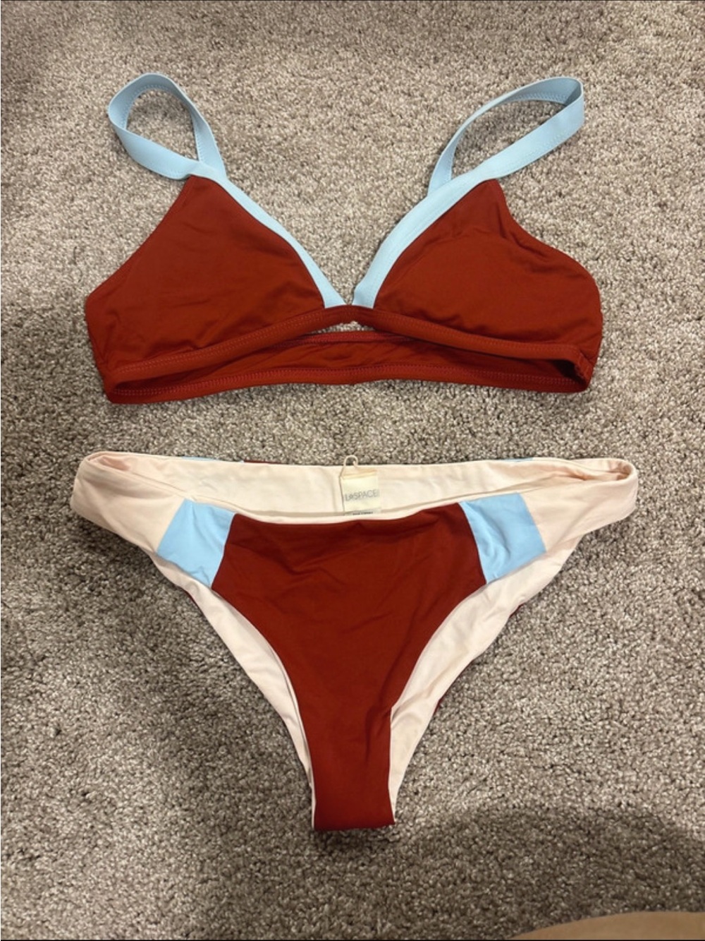 l*space Rust & Light Blue Colorblock Bikini